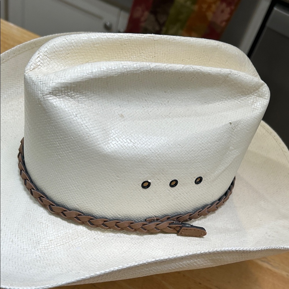 Classic Straw Natural Color Cowboy Hat with Tan Braided Band - Picture 13 of 16